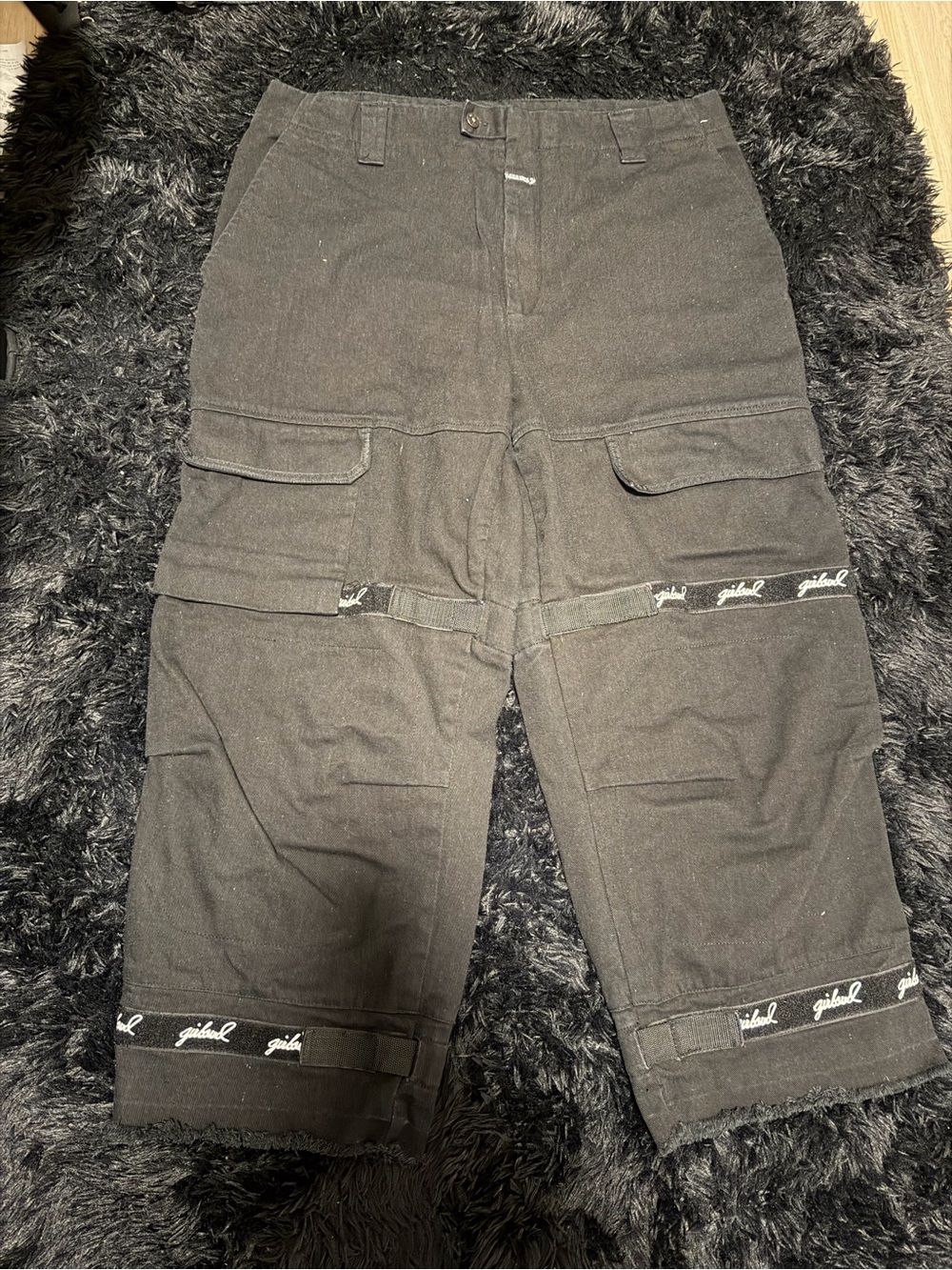 Marithe François Girbaud Black Men's Cargo Pants with Branded Tape